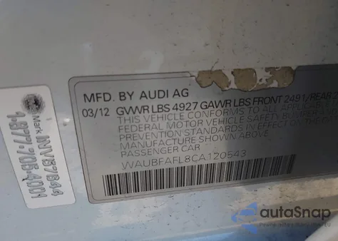 2012 Audi A4 2.0T Premium z USA, uszkodzony, nr VIN WAUBFAFL8CA120543